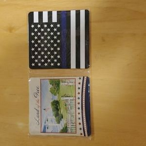 Pair of Cardboard Coasters featuring the Police Flag and "Land of the Free" logo